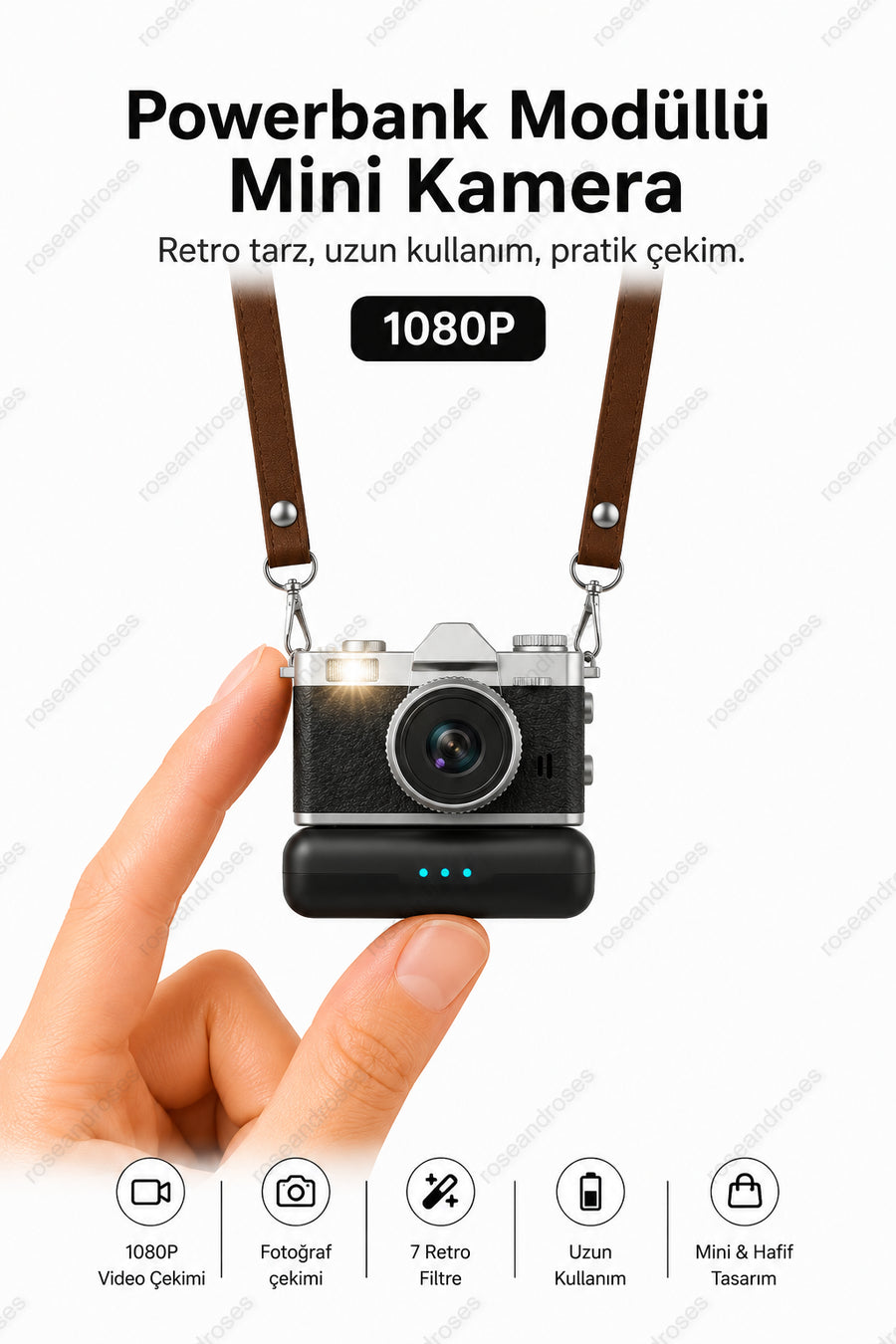 Powerbank Modüllü ve Filtreli Mini Foto Video Kamera (Siyah)