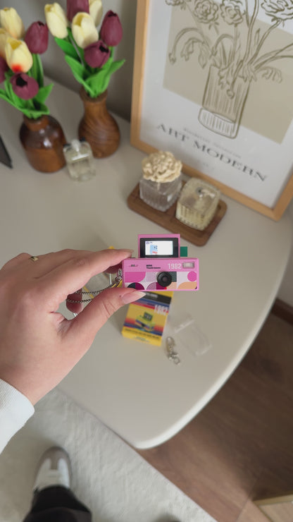 Mini Charm Kamera Dönen Ekran Flaşlı Selfie Video Vlog Kamerası 1080P+48MP (Pembe)