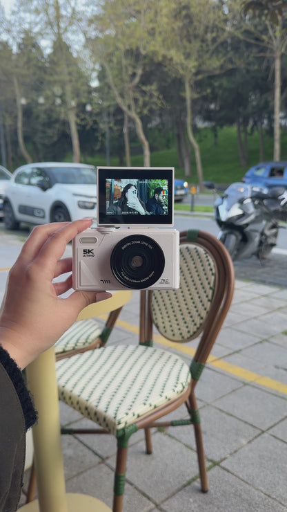 5K UHD 18x Zoom Dönen Ekran Video Foto Vlog Kamera (Beyaz)