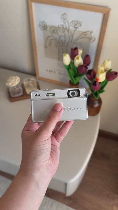 4K UHD Sliding Kamera – Kaydırmalı Lens Kapaklı Video Foto Kamera (Gümüş)