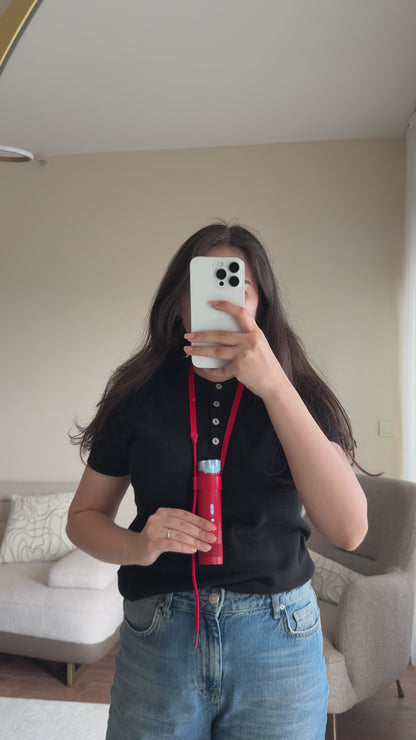 Şarjlı Taşınabilir Boyun Askılı Mini El Fanı (Kırmızı)