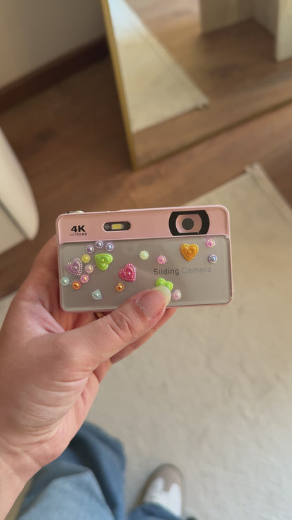 4K UHD Sliding Kamera – Kaydırmalı Lens Kapaklı Video Foto Kamera (Pembe)