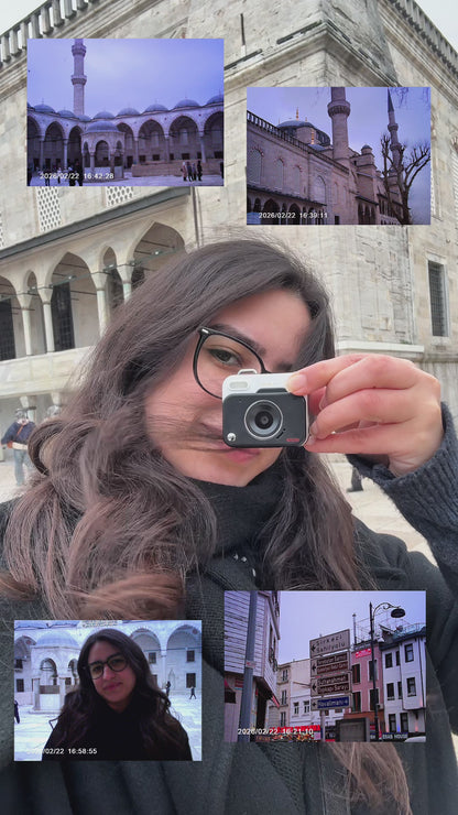 Retro Görünüm Kare Minimal Foto Video Kamera (Siyah)