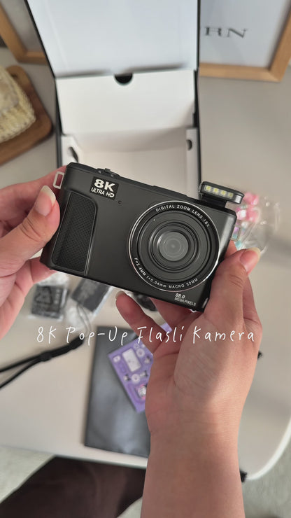 UltraPix 8K HD Vlog Selfie Ekran Video Foto Kamera (Pembe)