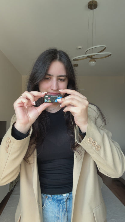 Mini Charm Kamera Dönen Ekran Flaşlı Selfie Video Vlog Kamerası 1080P+48MP (Siyah)