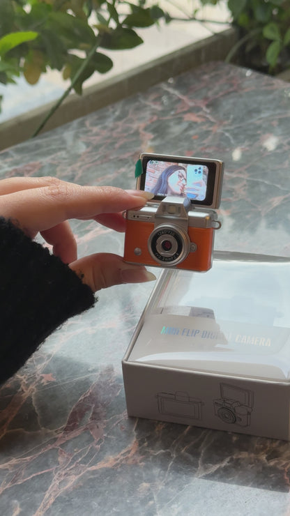 Mini Kamera Dönen Ekran Flaşlı Selfie Video Vlog Kamerası Anahtarlık 1080P+48MP (Turuncu)