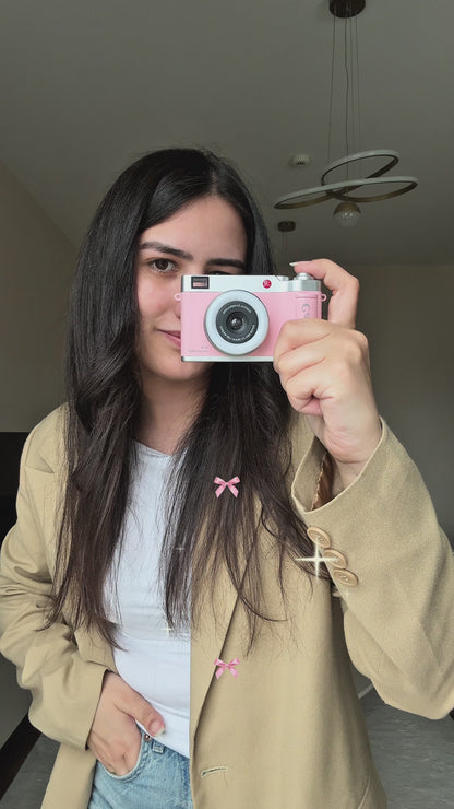 4K Retro Selfie Vlog Çekim Işıklı Hediye Çantalı Dijital Kamera (Pembe)
