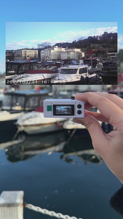 Mini Charm Kamera Dönen Ekran Flaşlı Selfie Video Vlog Kamerası 1080P+48MP (Beyaz)