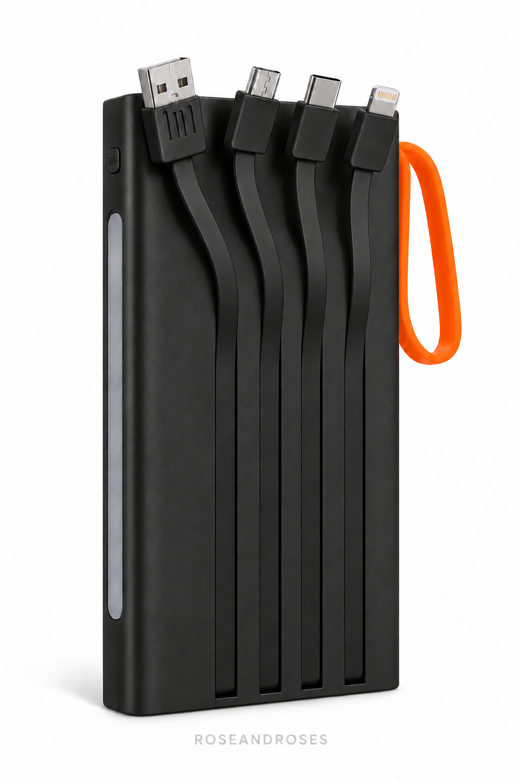 10.000 mAh 22,5W Dahili Kablolu ve LED Fenerli Powerbank – Siyah – dahili çoklu kablo görünümü