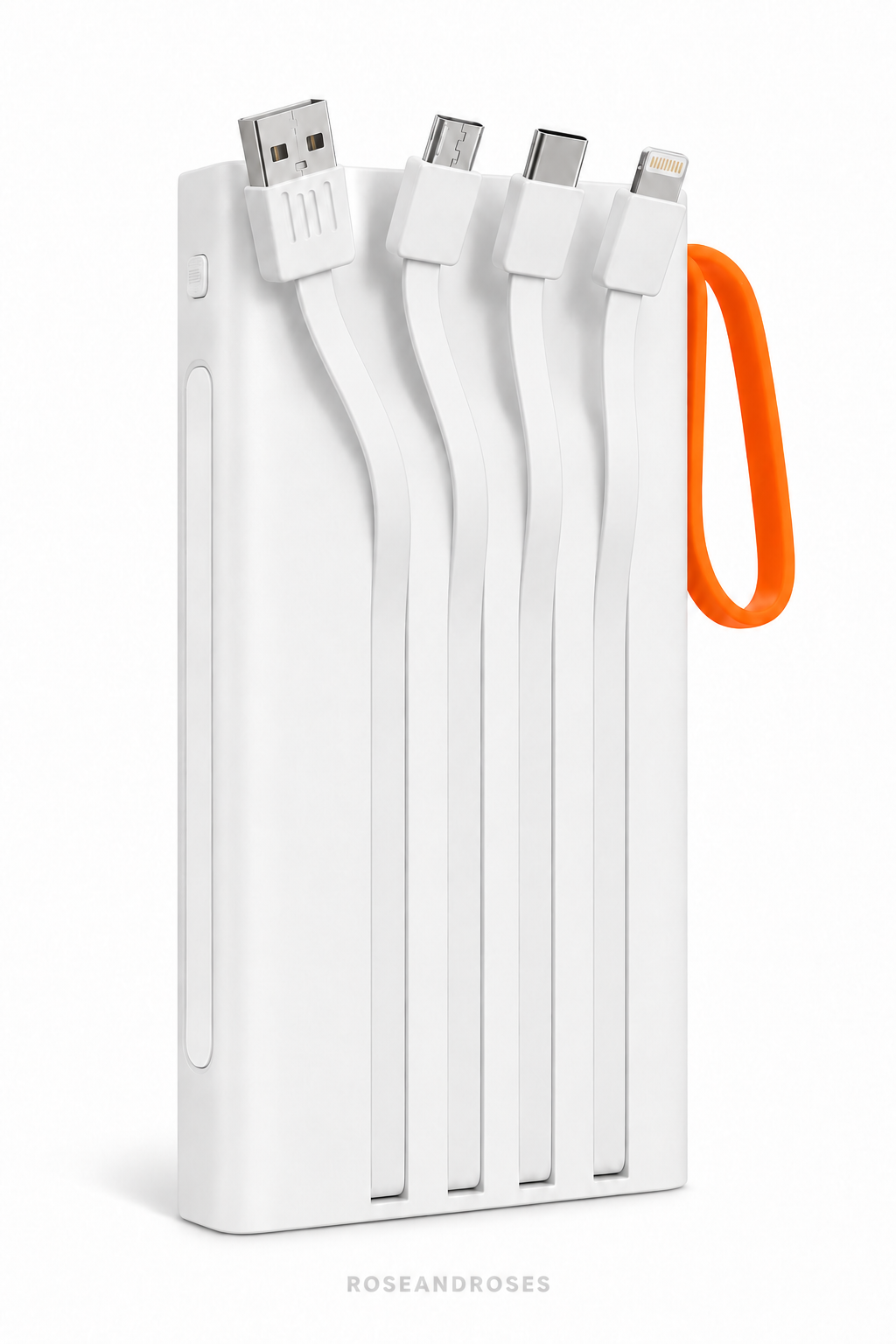 10.000 mAh 22,5W Dahili Kablolu ve LED Fenerli Powerbank – Beyaz – dahili çoklu kablo görünümü