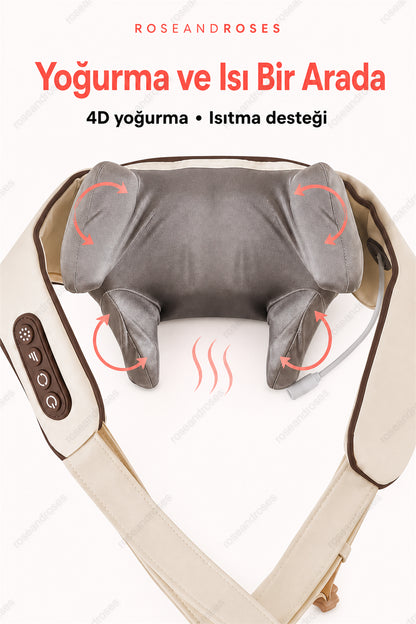 RelaxNeck Şarjlı 4D Yoğurmalı ve Isıtma Destekli Boyun & Omuz Masaj Aleti (Bej)