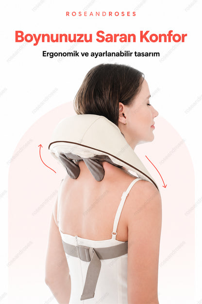 RelaxNeck Şarjlı 4D Yoğurmalı ve Isıtma Destekli Boyun & Omuz Masaj Aleti (Bej)
