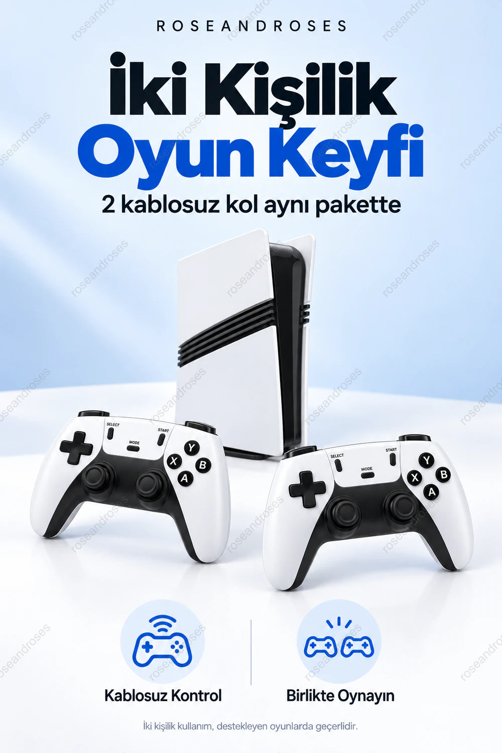 RetroPlay iki kablosuz oyun kolu ile desteklenen oyunlarda iki kişilik kullanım