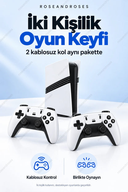 RetroPlay iki kablosuz oyun kolu ile desteklenen oyunlarda iki kişilik kullanım