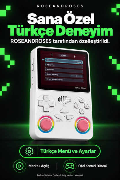 RetroPLAY GO Beyaz — Özel Türkçe deneyim; gerçek renkler ve dekoratif analog stickerları