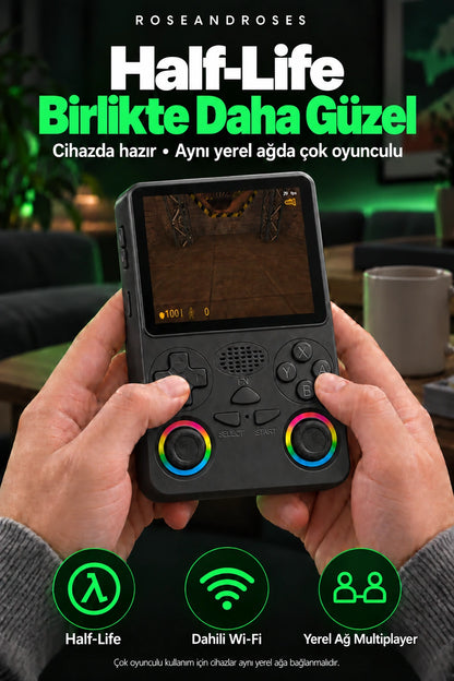 RetroPLAY GO Siyah — Half-Life ve aynı ağda multiplayer; gerçek renkler ve dekoratif analog stickerları