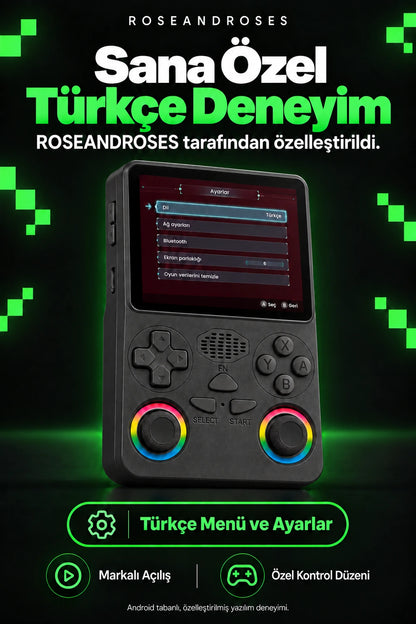 RetroPLAY GO Siyah — Özel Türkçe deneyim; gerçek renkler ve dekoratif analog stickerları
