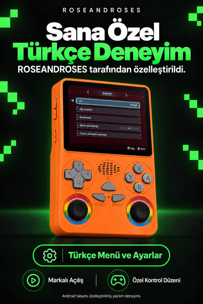 RetroPLAY GO Turuncu — Özel Türkçe deneyim; gerçek renkler ve dekoratif analog stickerları