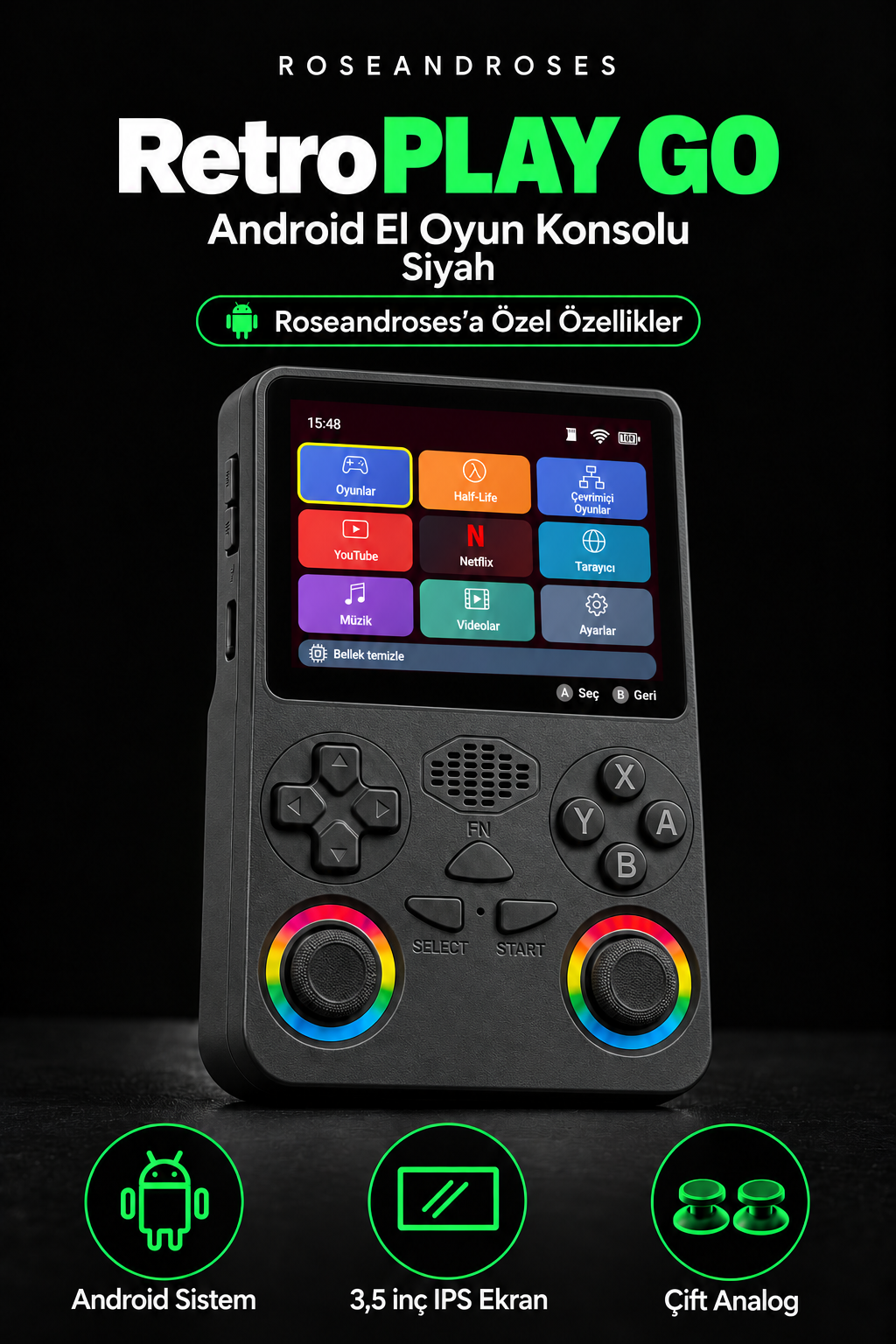 RetroPLAY GO Siyah — Roseandroses'a Özel Özellikler