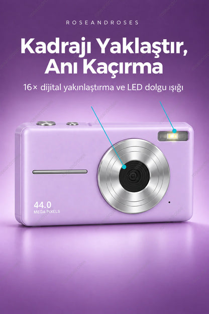 RetroSnap Lila dijital yakınlaştırma ve LED dolgu ışığı