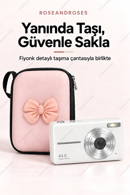 RetroSnap Beyaz kamera ile kutuya dahil pembe taşıma çantası
