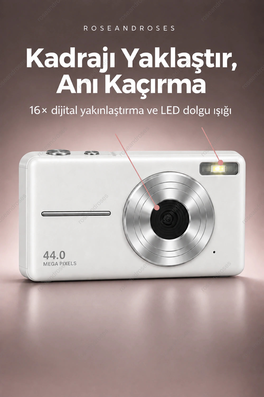 RetroSnap Beyaz 16 kat dijital yakınlaştırma ve LED dolgu ışığı