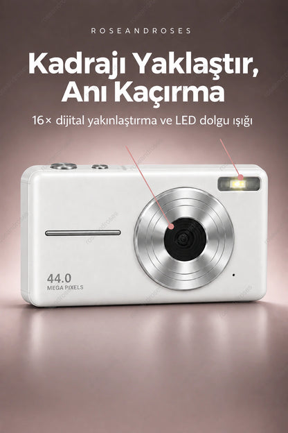 RetroSnap Beyaz 16 kat dijital yakınlaştırma ve LED dolgu ışığı