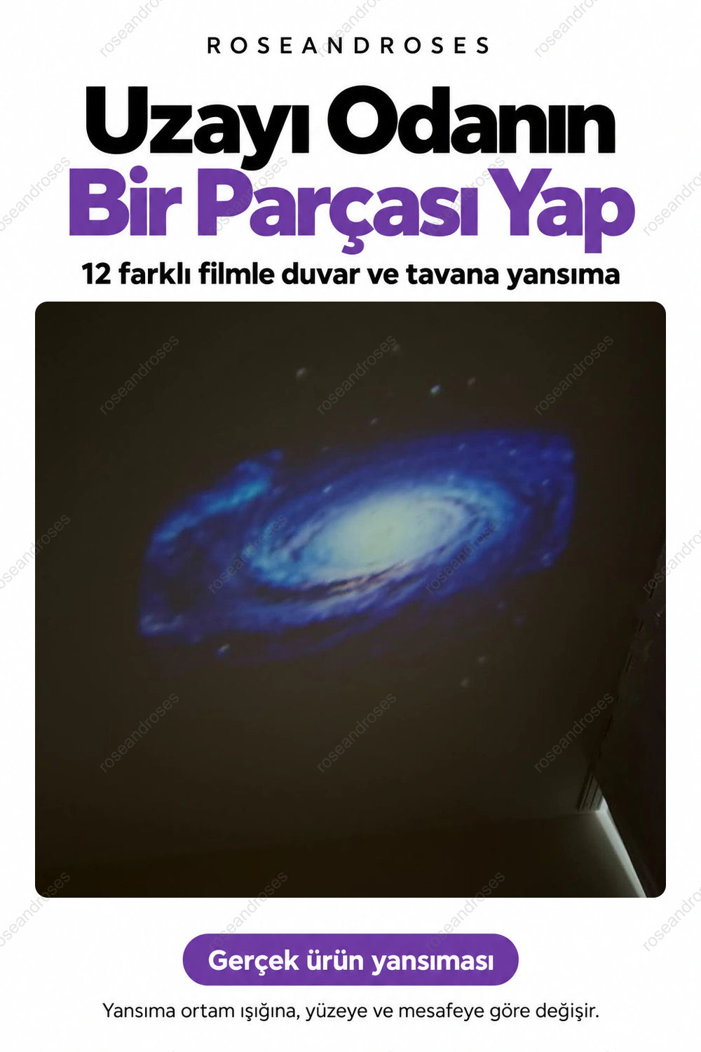 RocketDream gerçek galaksi filmi yansıması; kullanıcı fotoğrafı, yapay parlaklık ve keskinlik eklenmemiştir