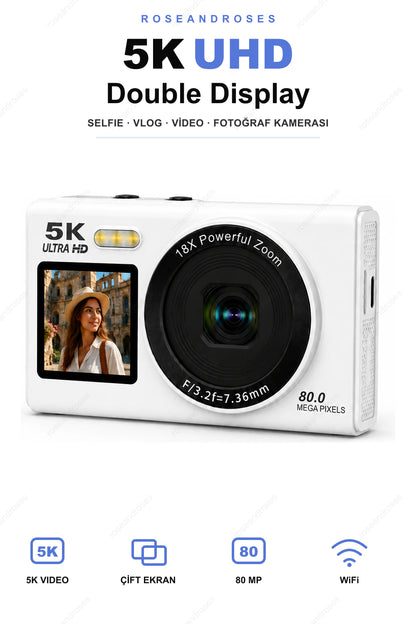 ROSEANDROSES 5K UHD Double Display kamera beyaz - beyaz arka planlı ürün görseli