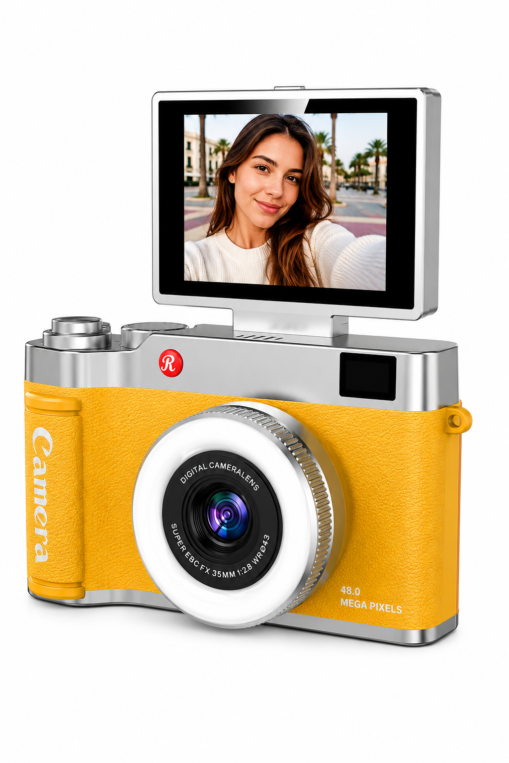 4K Retro Selfie Vlog Çekim Işıklı Hediye Çantalı Dijital Kamera (Sarı)