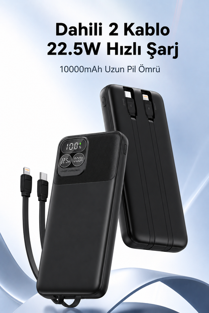 Kendinden Kablolu iphone ve Android Uyumlu Powerbank (22,5W-10.000mah)