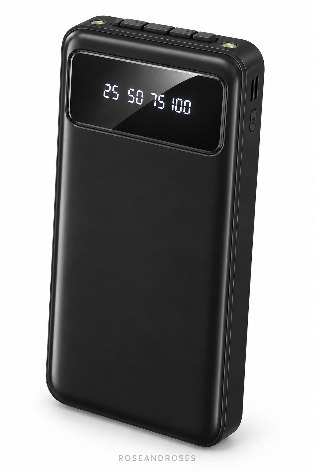 10.000 mAh Dahili Kablolu ve Telefon Standlı Powerbank – Siyah – beyaz arka plan