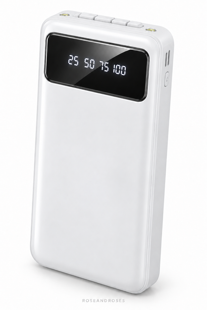 10.000 mAh Dahili Kablolu ve Telefon Standlı Powerbank – Beyaz – beyaz arka plan