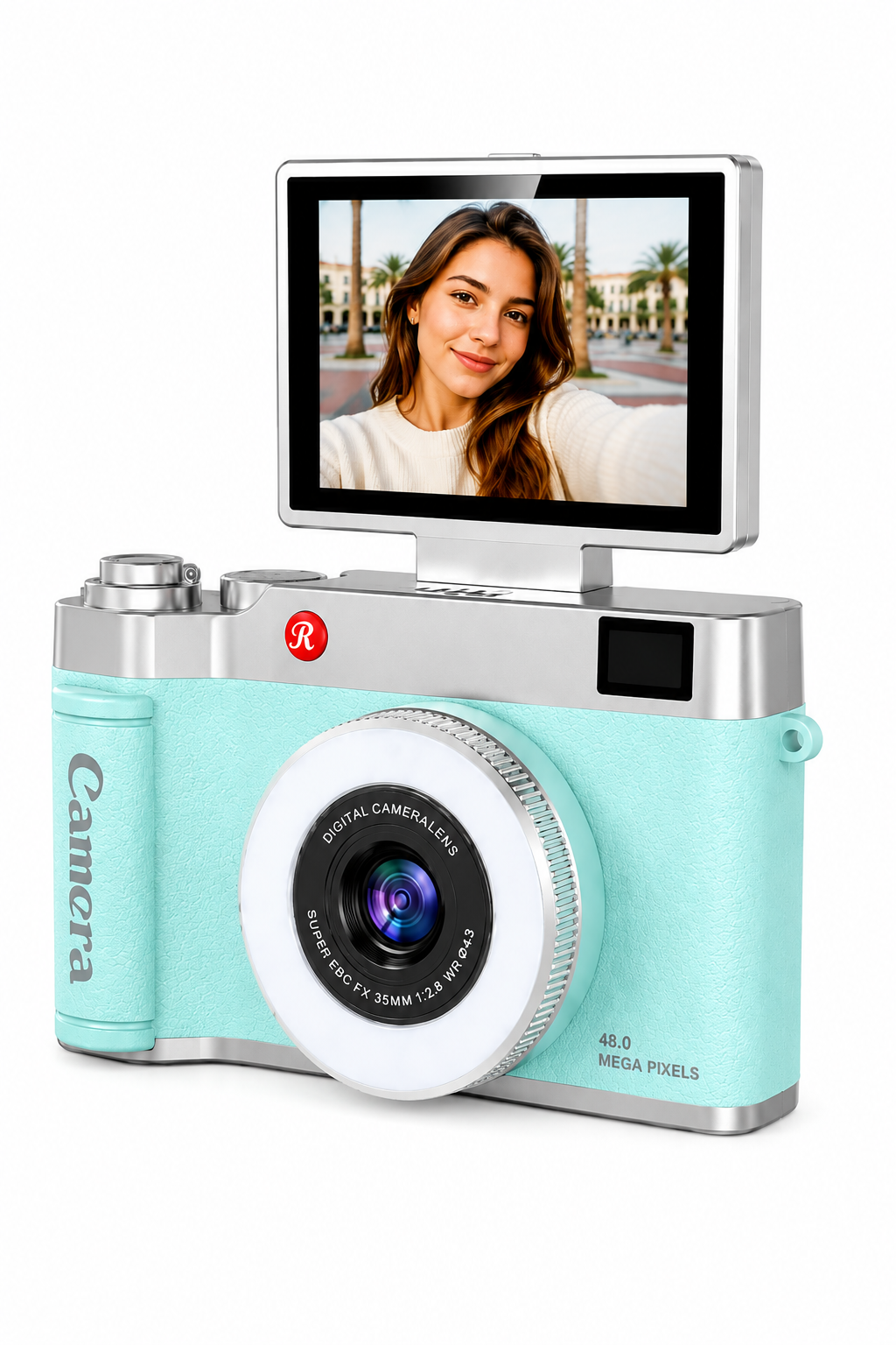 4K Retro Selfie Vlog Çekim Işıklı Hediye Çantalı Dijital Kamera (Turkuaz)